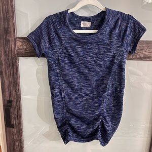 Athleta Blue / dark Gray / black colored Short Sleeve Medium Top Ruched Sides